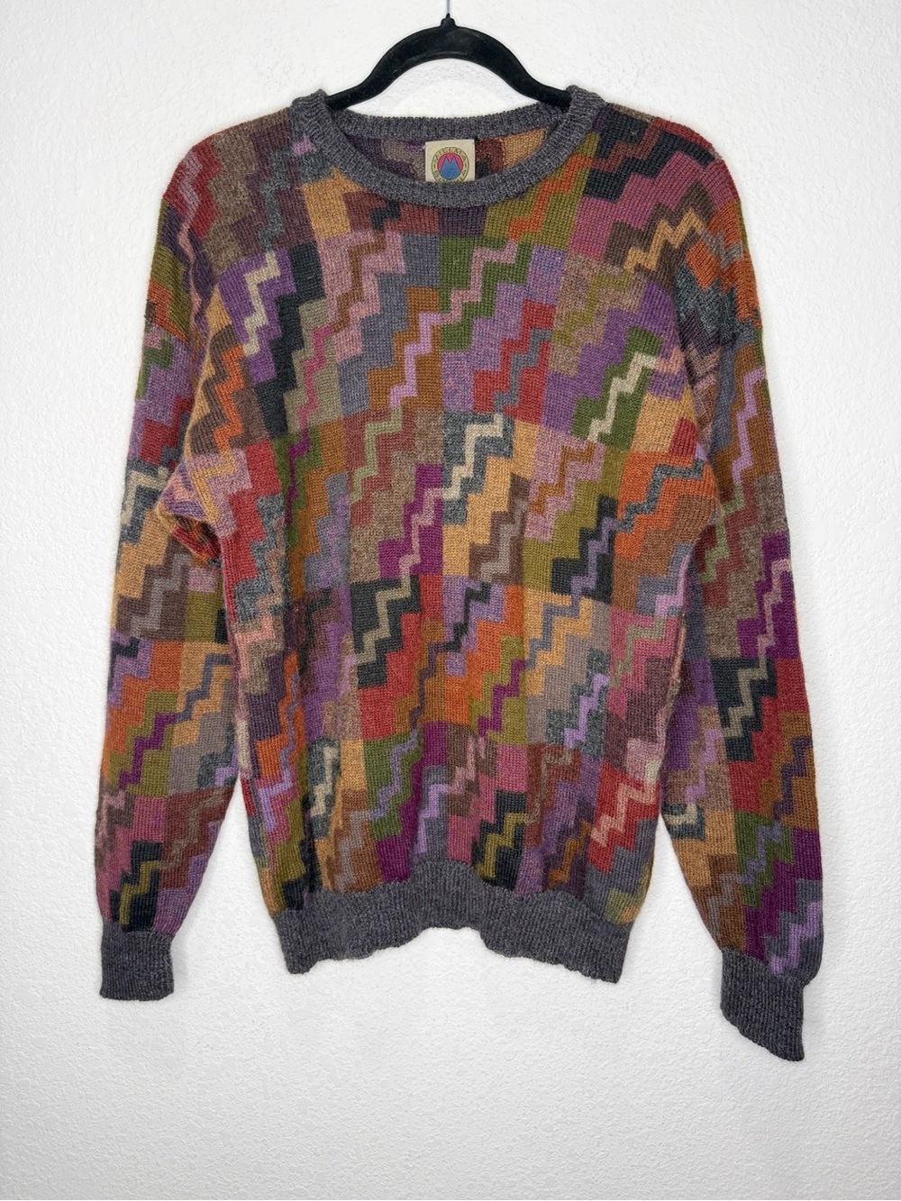 Vintage Alpaca Colorful Crew Neck Sweater Bolivian Handmade